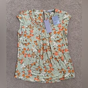 NWT Daniel Rainn Sleeveless Floral Blouse — Boho Chic / Soft Pleats — Sz S/P
